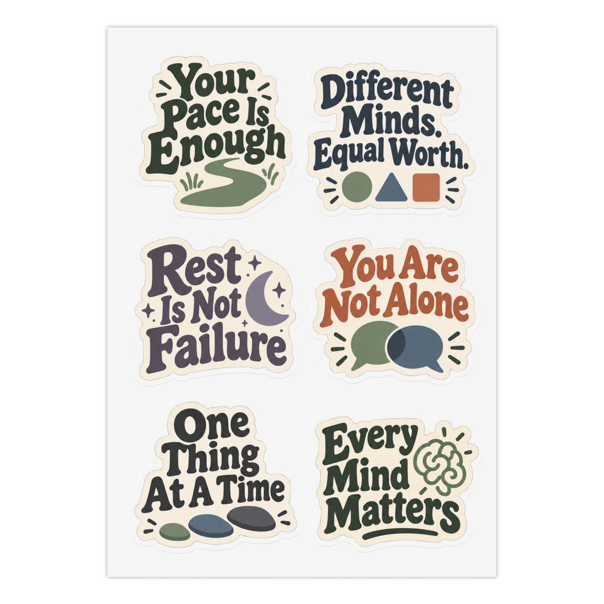 Mental Health Awareness Sticker Sheet – 6 Positive Affirmation Designs