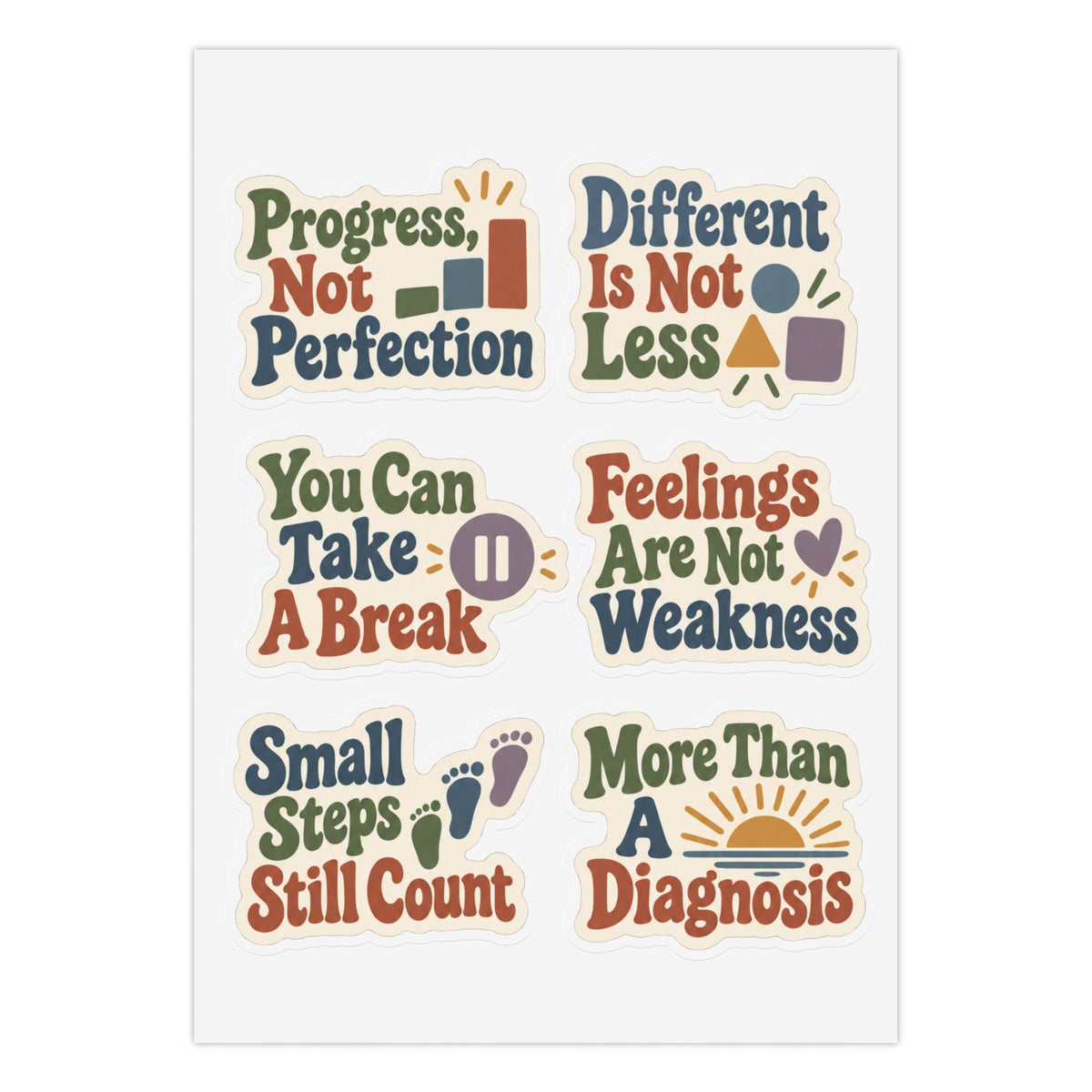 Mental Health Awareness Sticker Sheet – 6 Encouraging Designs